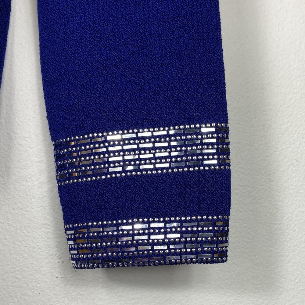 St. John Sz 14 Royal Blue Santana Knit Silver Paillette Rhinestone Blazer Jacket - Picture 5 of 9